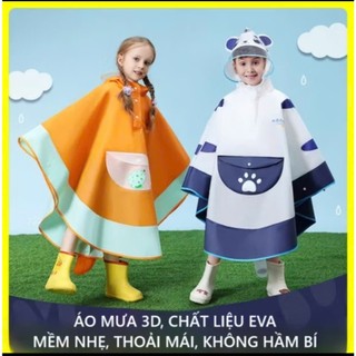 Áo Mưa Trẻ Em Cao Cấp Cánh Dơi Chống Thấm Nước Hình Thú Ngộ Nghĩnh Chất Liệu EVA An Toàn Cho Bé Đeo Cặp Sách Thoải Mái