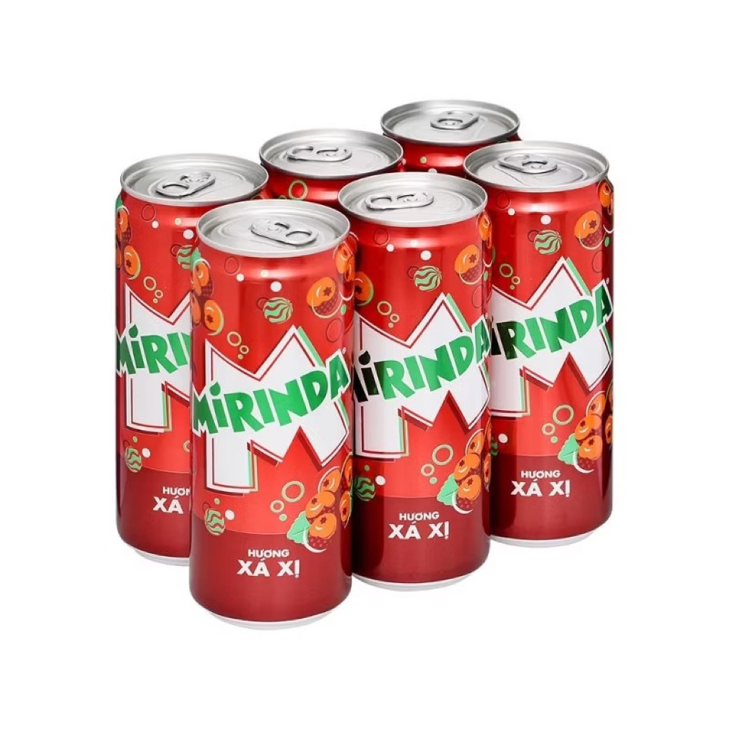 lốc 6 lon nước ngọt có ga xá xị Mirinda 320ml