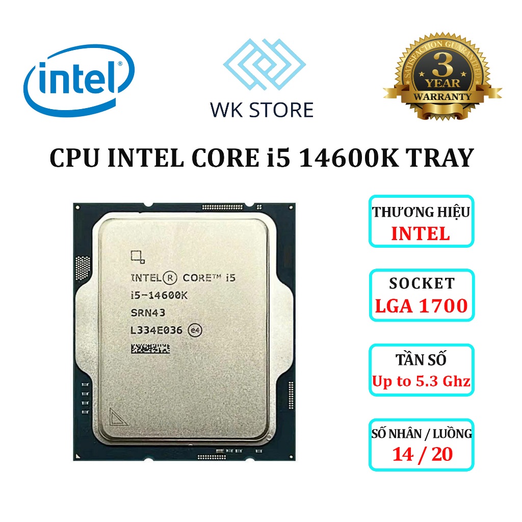 CPU Intel Core i5 14600K Tray New, LGA 1700 Mới BH 36T