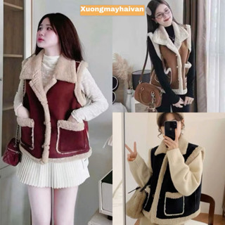  HV - QCCC 515 503  Áo Gile Da Lộn Cổ Bẻ 2 Túi Lót Lông 3 Màu 