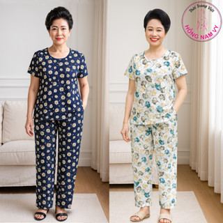 Đồ bộ trung niên HỒNG NAM VY tay ngắn quần dài tole lanh 2 da