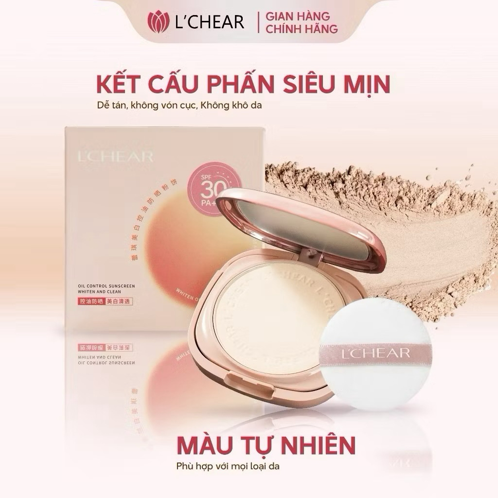 Combo 2 hộp Phấn Phủ Nén Chống Nắng SPF30 PA+++ L'CHEAR, Phấn Phủ Kiềm Dầu, Chống Nước, Nâng Tông 8g
