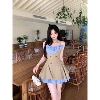 Đầm nữ dáng xòe 2 dây phối vest sang trọng – Váy bèo ngực dự tiệc, Đi chơi, Dạo phố Hb.closet D16