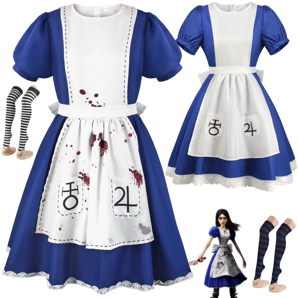 Trò chơi Alice Madness Returns Cosplay Costume Sock Maid Apron Dress Trò chơi Halloween Party Unifor