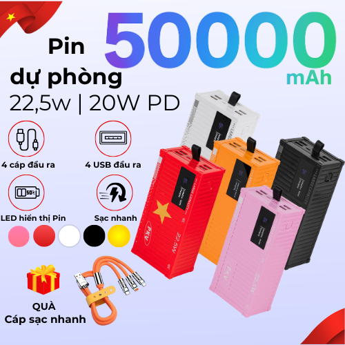 [ Không đặt được nhắn shop ạ ) (Tặng Cáp Sạc Nhanh) Pin Dự Phòng Container 50000mAh,20000mAh tích hợ