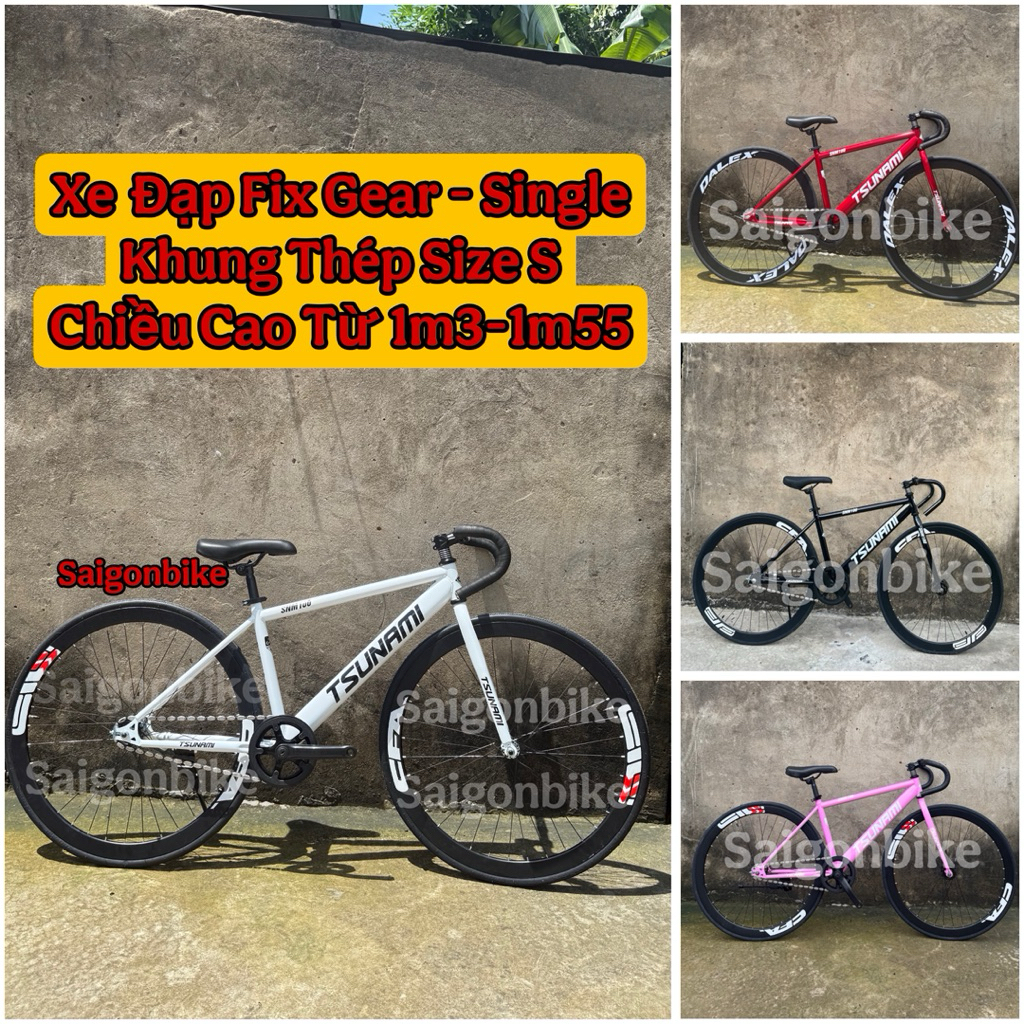 (Size S) Xe Đạp Thể Thao Tsu Fix Gear Và Single Dành Cho Chiều Cao Dưới 1m55, Khung Thép Custom Saigonbike