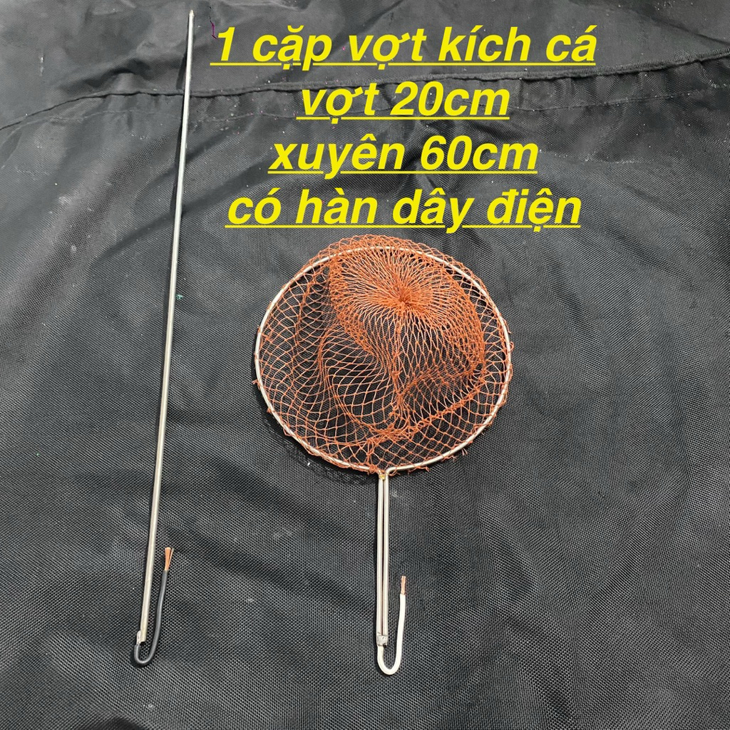 1 cặp vợt kích cá lưới đỏ có đường kính 20cm tròn chĩa xiên 50cm