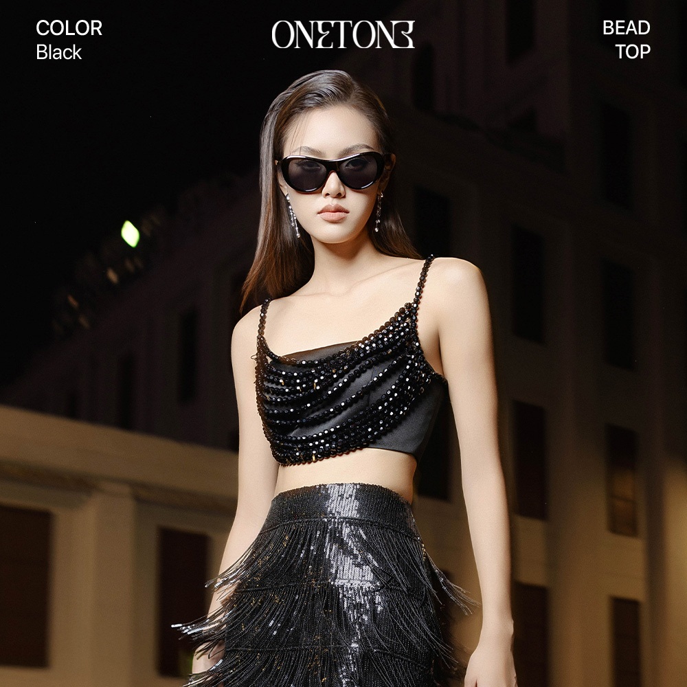 Áo hai dây kiểu nữ Onetone dáng ngắn đính sequin hạt cườm sang trọng Bead