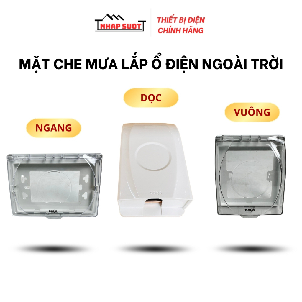 Mặt che mưa, chống nước cho ổ cắm điện, công tắc ngoài trời, chữ nhật, vuông, lắp đứng, dọc, ngang