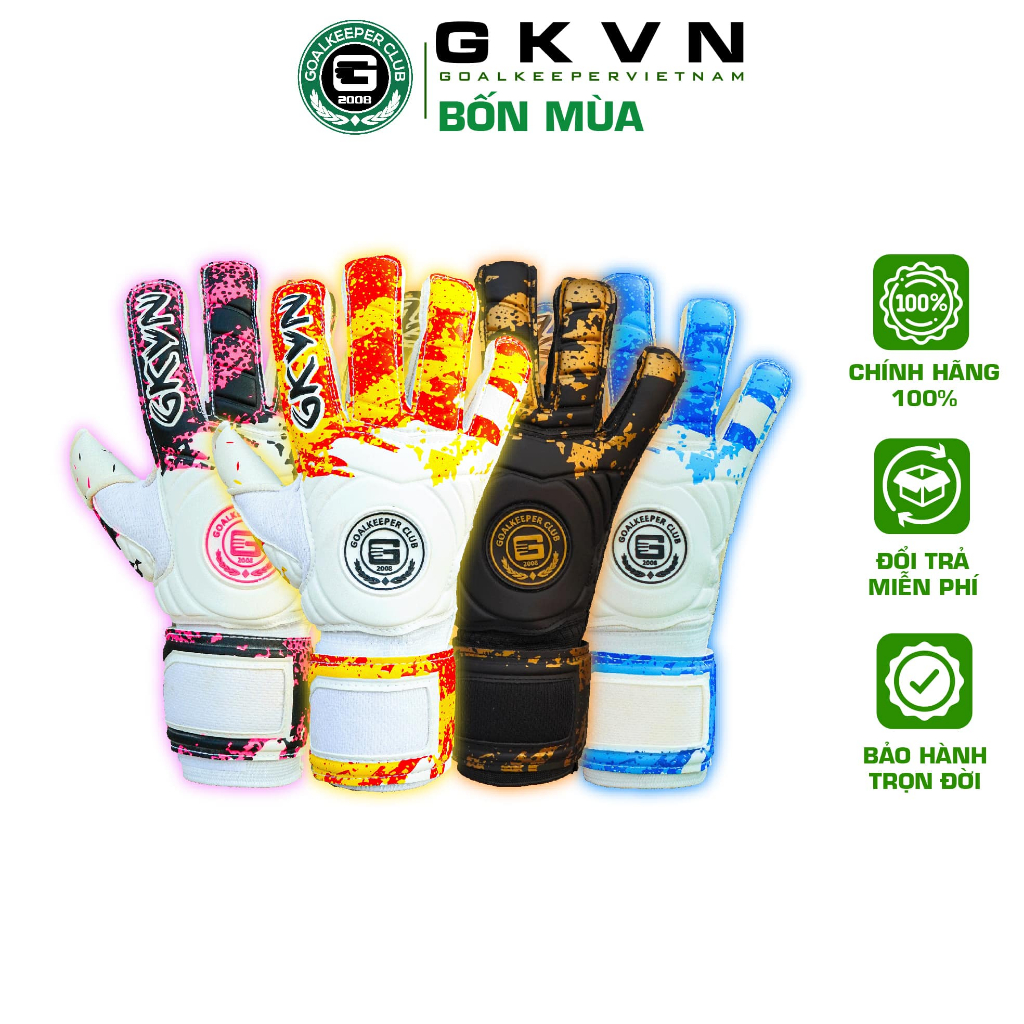 GKVN BỐN MÙA - Xuân,Hạ,Thu,Đông - Găng tay thủ môn mút LATEX dính tốt, vải bền, thoáng (Size 7-10)