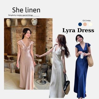  LYRA DRESS – Đầm Lụa Dài Sang Trọng Cổ V Cột Dây She Linen 