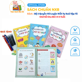 Sách- Bộ 3 Quyển Vở Luyện Viết Tự Xóa Tập Tô Chữ Số Cho bé 3 4 5 Tuổi Mẫu Giáo Tặng 8 ruột+2 vỏ bút + 2 định vị cầm