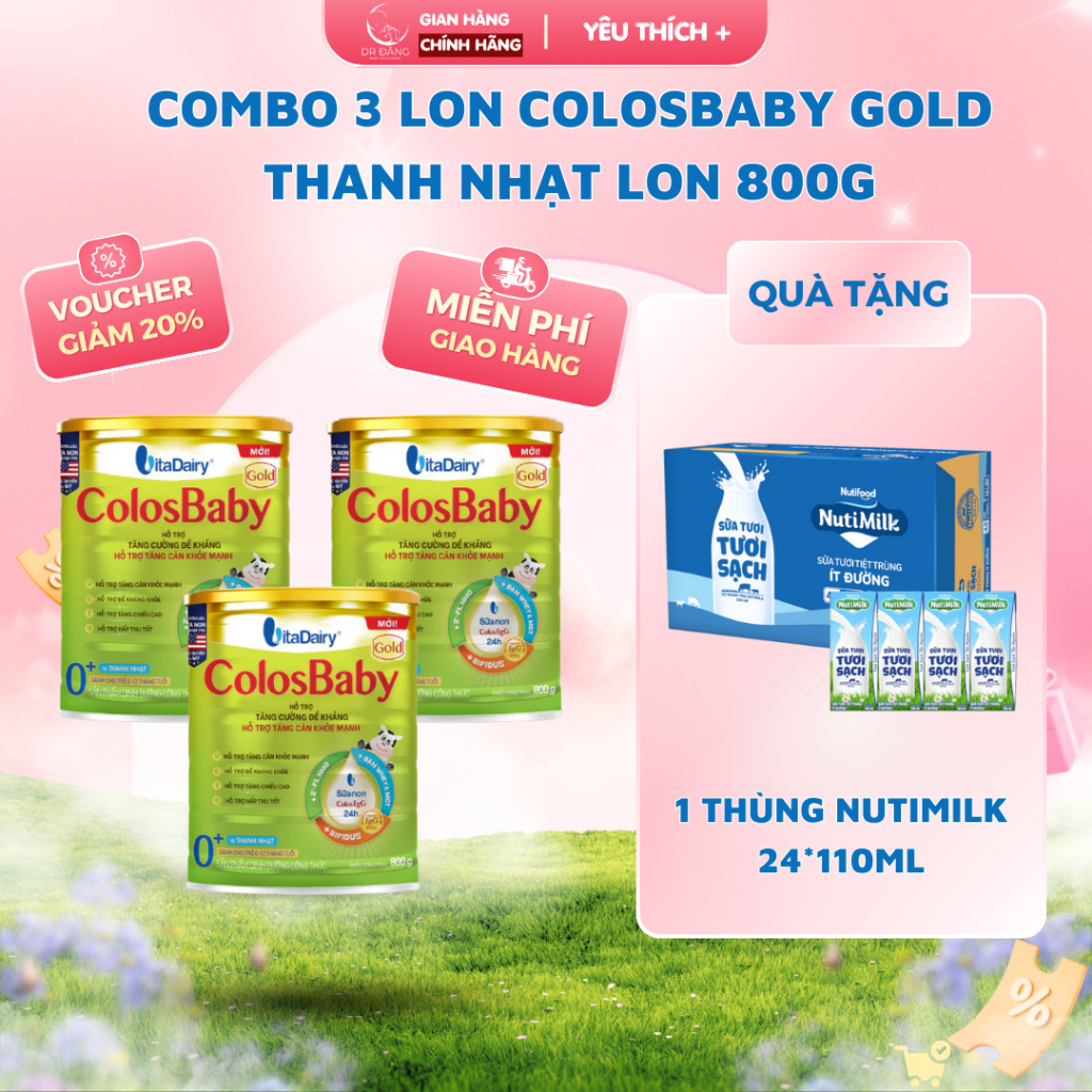 Combo 3 Lon ColosBaby Gold vị thanh nhạt 800g- sữa dinh dưỡng dạng bột