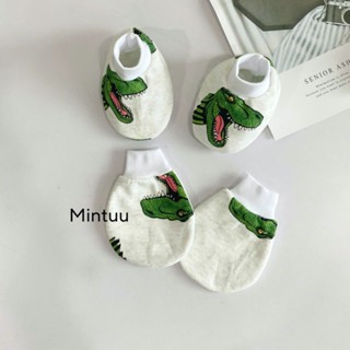 Bộ bao tay bao chân sơ sinh 0-3 tháng, bao tay chân bo thu đông trắng in hoạ tiết lớn , MINTUU  3221