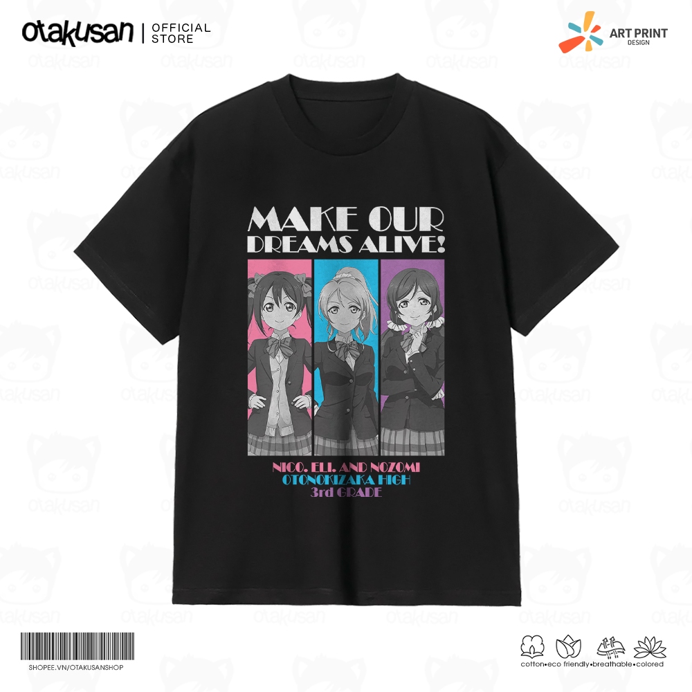 Áo thun Unisex Love Live Nico/Eli/Nozomi Cotton 100% ngắn tay