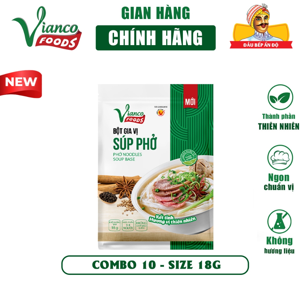 Combo 10 gói gia vị nấu Phở bò Phở gà Phở chay Vianco gói 18g Gia Vị Việt Ấn gia vị Vianco