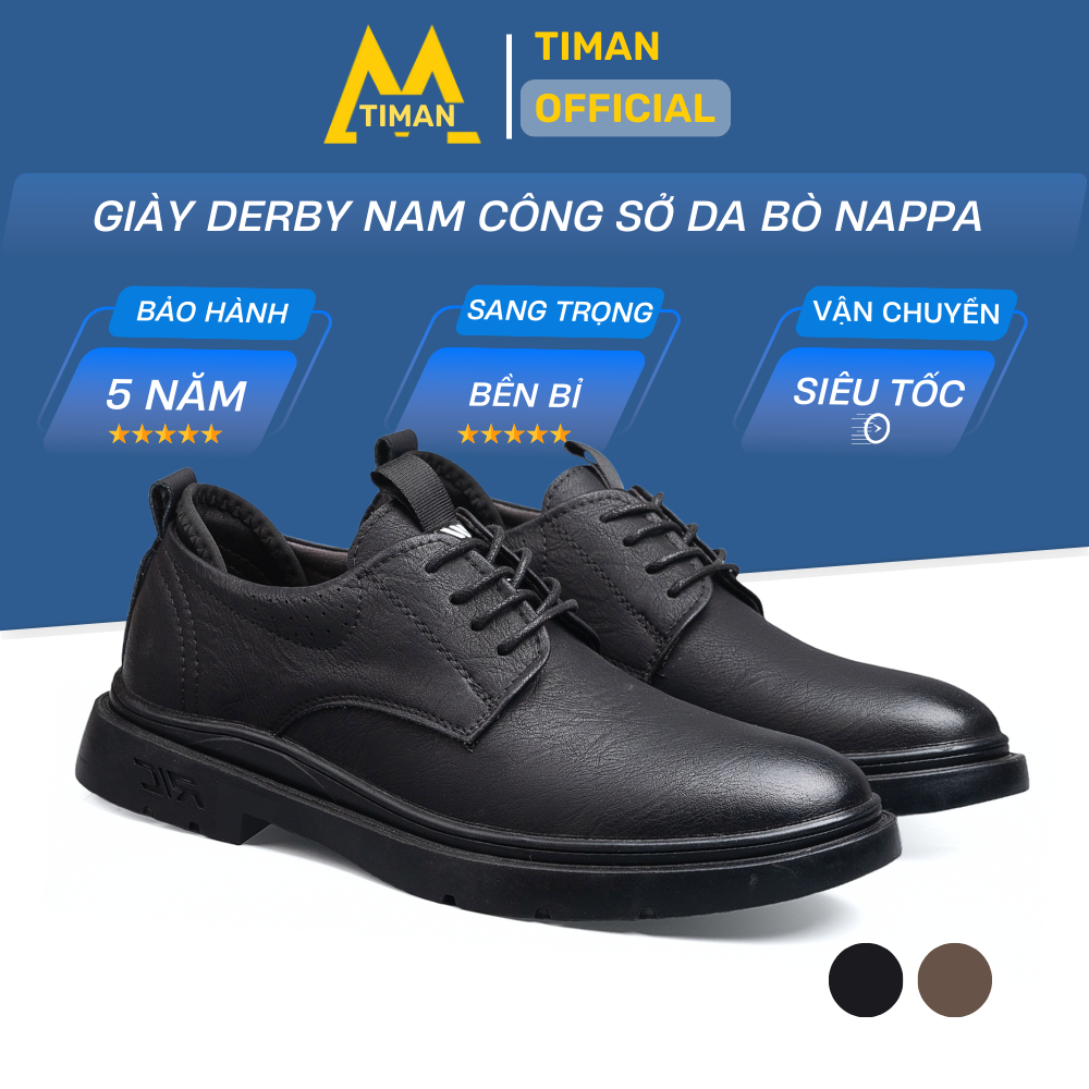Giày da nam DERBY cao cấp Timanvn RK10  phong cách công sở thiết kế dây cột hàn quốc màu nâu bh 1 năm