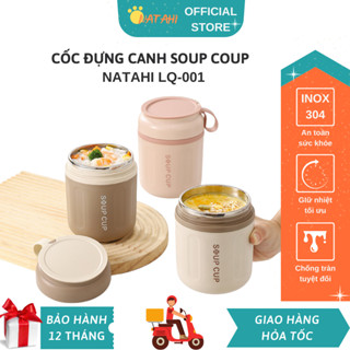  Cốc đựng canh soup cháo NATAHI LQ001 Inox 304 dung tích 480mL tặng kèm thìa gấp gọn tiện lợi 