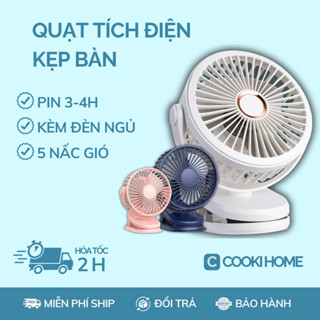 Quạt Tích  Điện Mini Có Đèn Có thể xoay 360°,Quạt Mini Để Bàn Có Đèn,Quạt Kẹp Bàn Mini
