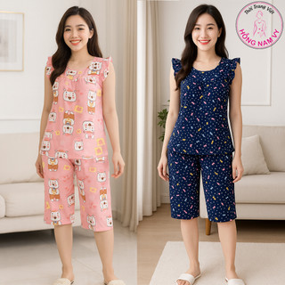  Đồ Bộ Nữ Mặc Nhà HỒNG NAM VY Lửng Cánh Tiên Chất LỤA Mịn Mát Thoải Mái 