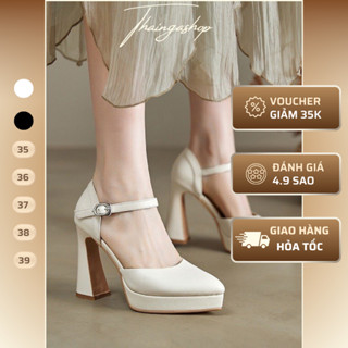 Giày cao gót mũi nhọn màu trắng màu đen chất da mềm cao cấp  sang trọng cap 10 phân G0907 - TC080