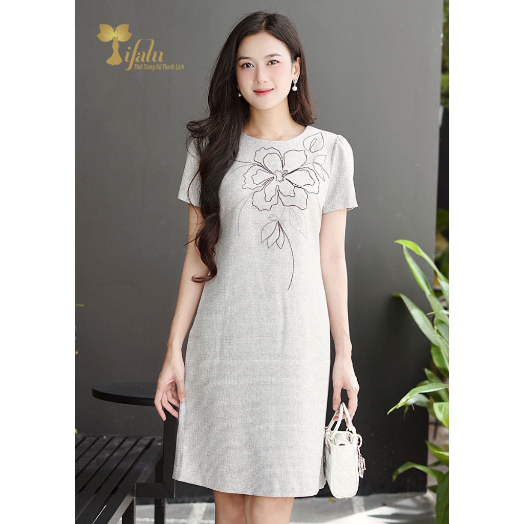 Đầm bigsize nữ TIFALU Váy nữ công sở màu ghi sáng - ZOL343GRY