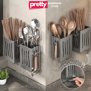 Khay Đựng Đũa Muỗng Gắn Tường Có Thoát Nước Thông Minh, Hộp Cắm Thìa Đũa Dán Tường Nhà Bếp Tiện Lợi