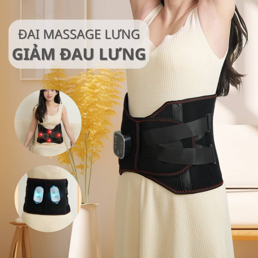 Đai Massage Lưng Graphene Xung Điện - Đai Chườm Nóng 6 Cấp Độ Giảm Đau Lưng, Cột Sống, Đau Bụng Kinh - Sạc Điện Không Dâ