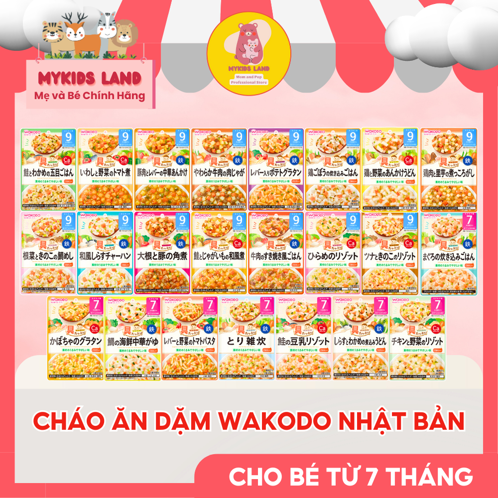 [DATE 2026] Cháo Ăn Dặm WAKODO Nhật Bản Cho Bé 7M+ 9M+ 12M+ - Cháo Tươi Ăn Liền Wakodo