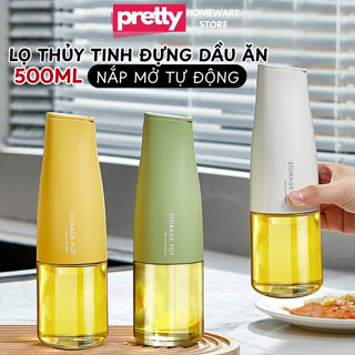  Bình Đựng Dầu Ăn Thủy Tinh 500ml Nắp Tự Động Lọ Rót Dầu Chống Tràn Thông Minh Màu Trắng Sữa 
