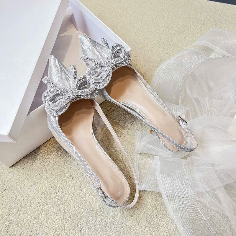 Giày cao gót Chị Đẹp Store 7 phân, chất kim tuyến kết hợp mika đính nơ, giày cưới cô dâu đi tiệc 9p mã GXC125 | BigBuy360 - bigbuy360.vn