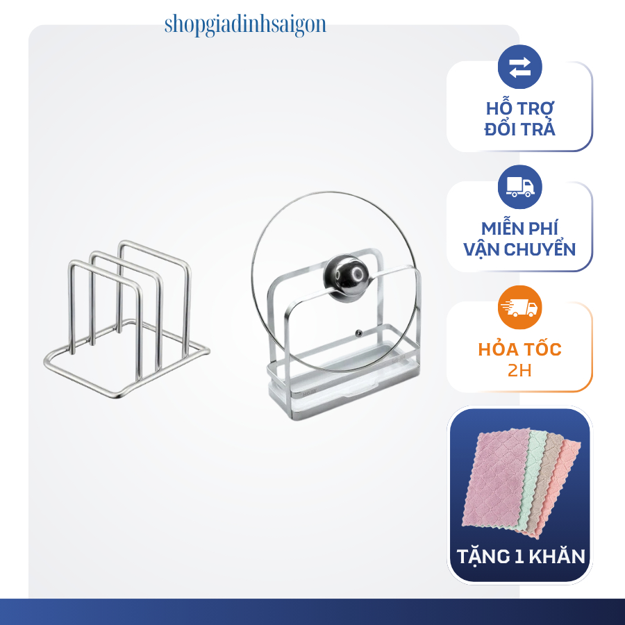 KỆ ĐỂ VUNG NỒI VÀ THỚT INOX 2 NGĂN ĐA NĂNG