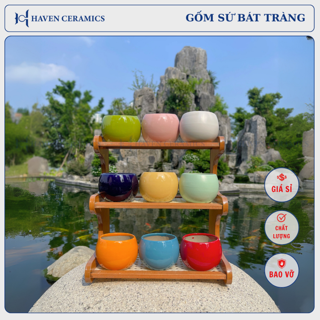 Chậu sứ HẠT DẺ MINI Haven Ceramics trồng cây để bàn, miệng 8cm