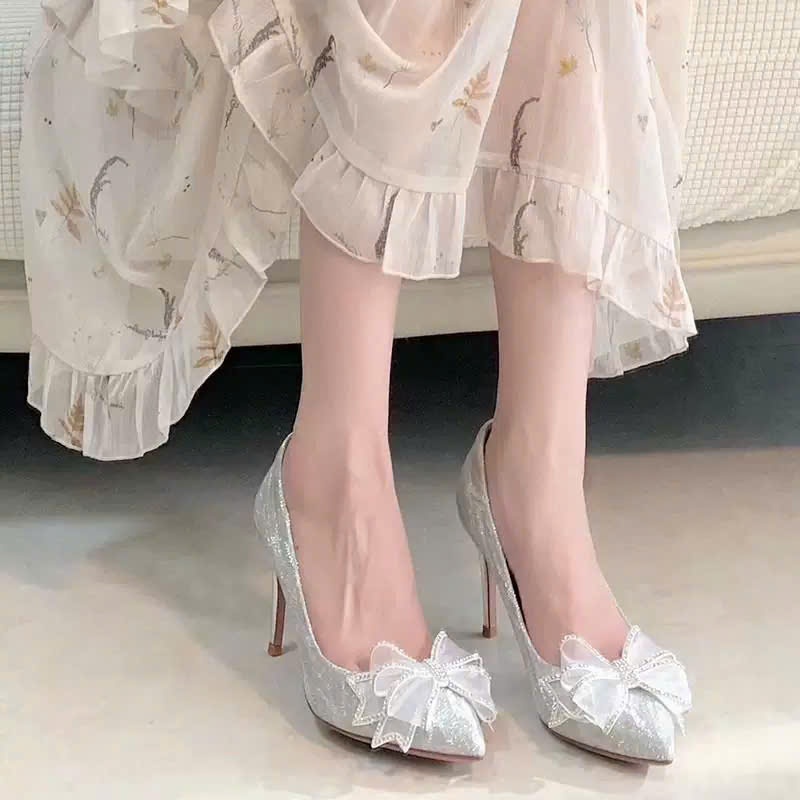 Giày dự tiệc GXC195 Giày C12 Nơ C65 cao 8cm Nơ Voan Đính Đá | BigBuy360 - bigbuy360.vn