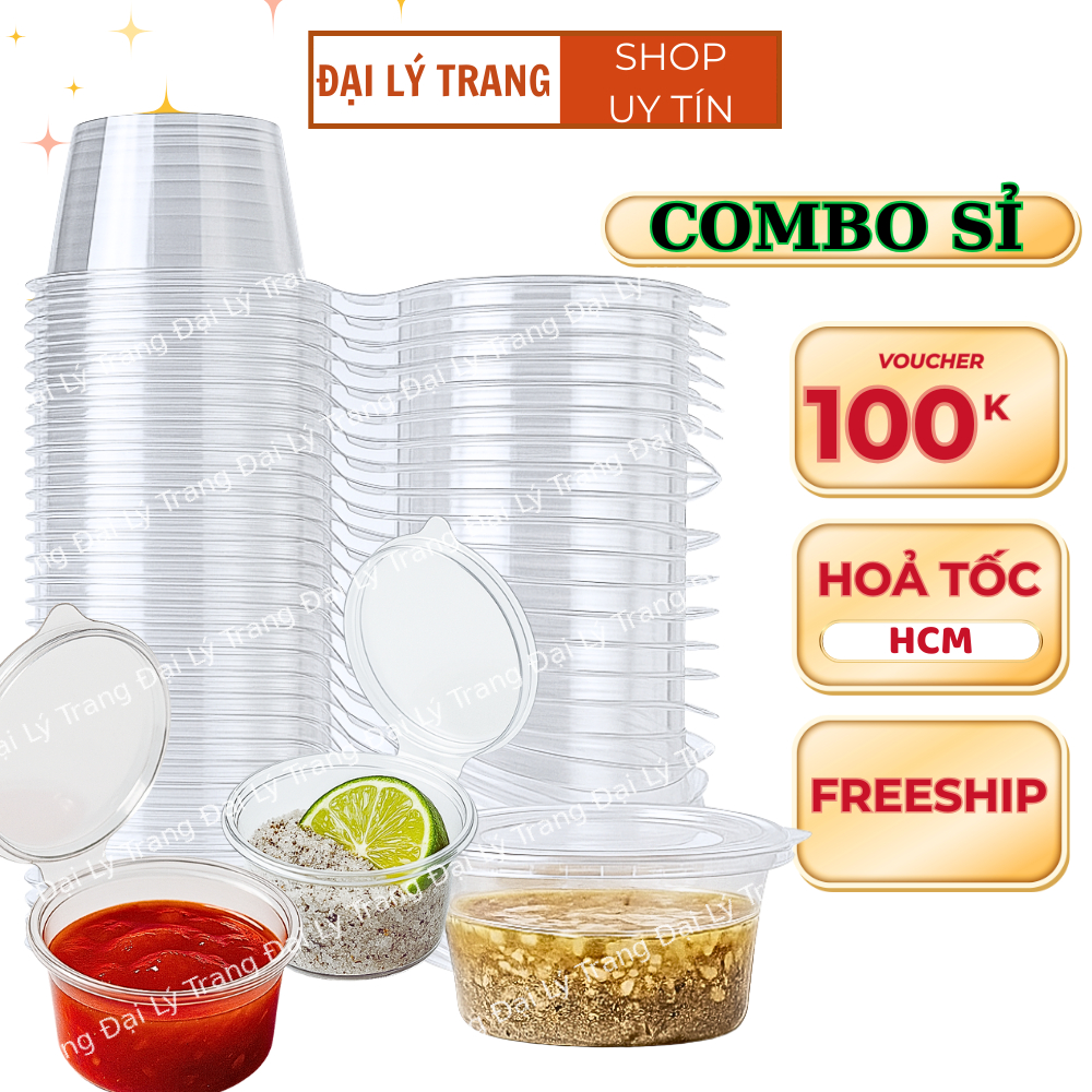 ( SET 500 ) Hủ sốt nắp liền 60ml , 100ml đựng sốt , đựng nước chấm , đựng panacotta _ đại lý trang