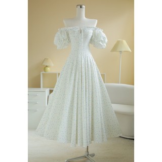  SÒ VINTAGE - LETIA đầm hoa ép nổi trễ vai dáng xòe 