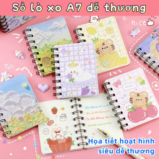  Sổ lò xo mini a7 dễ thương sổ tay trống hoạt hình vở từ vựng học sinh sổ tay ghi chú di động phần thưởng học tập. 