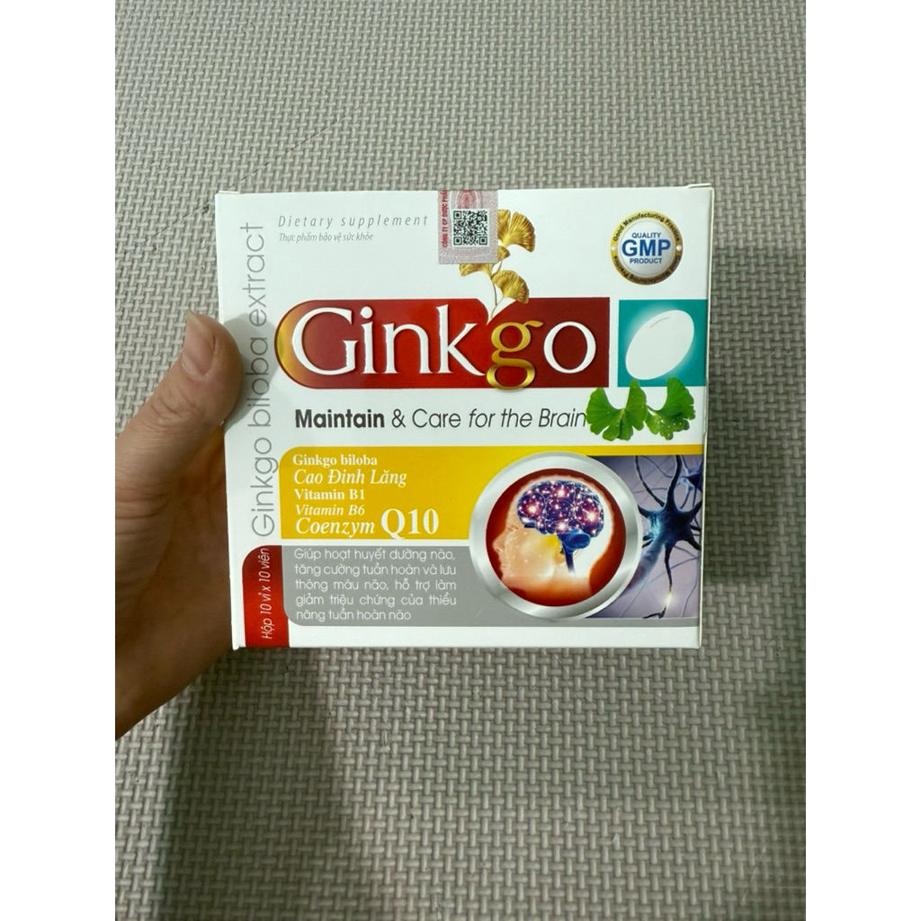 Bổ não GINKGO BILOBA Q10 có thêm citicolin giúp tăng cường tuần hoàn não hộp vỉ 100 viên
