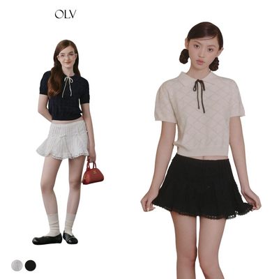 Chân váy OLV cạp trễ phối nơ ren nữ tính trẻ trung Diaz nhiều màu phù hợp đi chơi đi cà phê