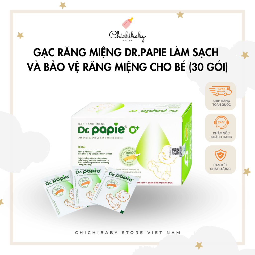 Gạc răng miệng Dr.Papie làm sạch và bảo vệ răng miệng cho bé (30 gói)