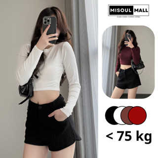 Áo Croptop Nữ Tay Dài Cổ Tròn Ôm Body MiSoul Mall, Áo Thun Cotton Trơn Dáng Ngắn Dài Tay Croptop Fit Body 474