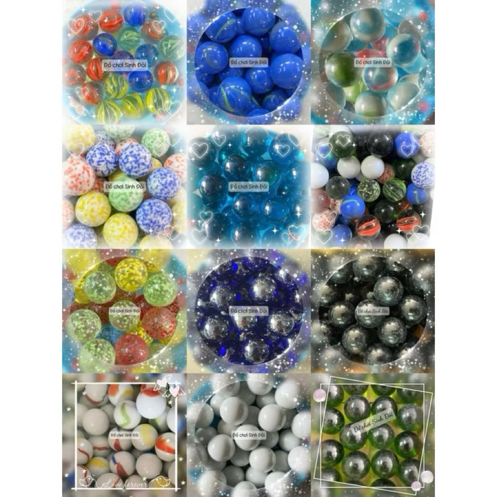 COMBO 90 viên 25mm 9 mẫu khác nhau - Bi Ve Truyền Thống 16mm – 25mm | Bi Chơi & Trang Trí Cây Cảnh, 