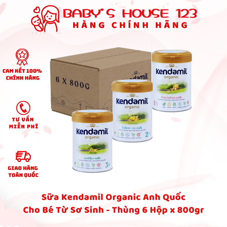 (Nguyên thùng) Sữa Kendamil Organic Số 1, 2 ,3 - Hộp 800g