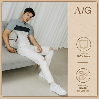 N1002 Quần Jean Americus Gosani Trơn Rách Gối Màu Trắng