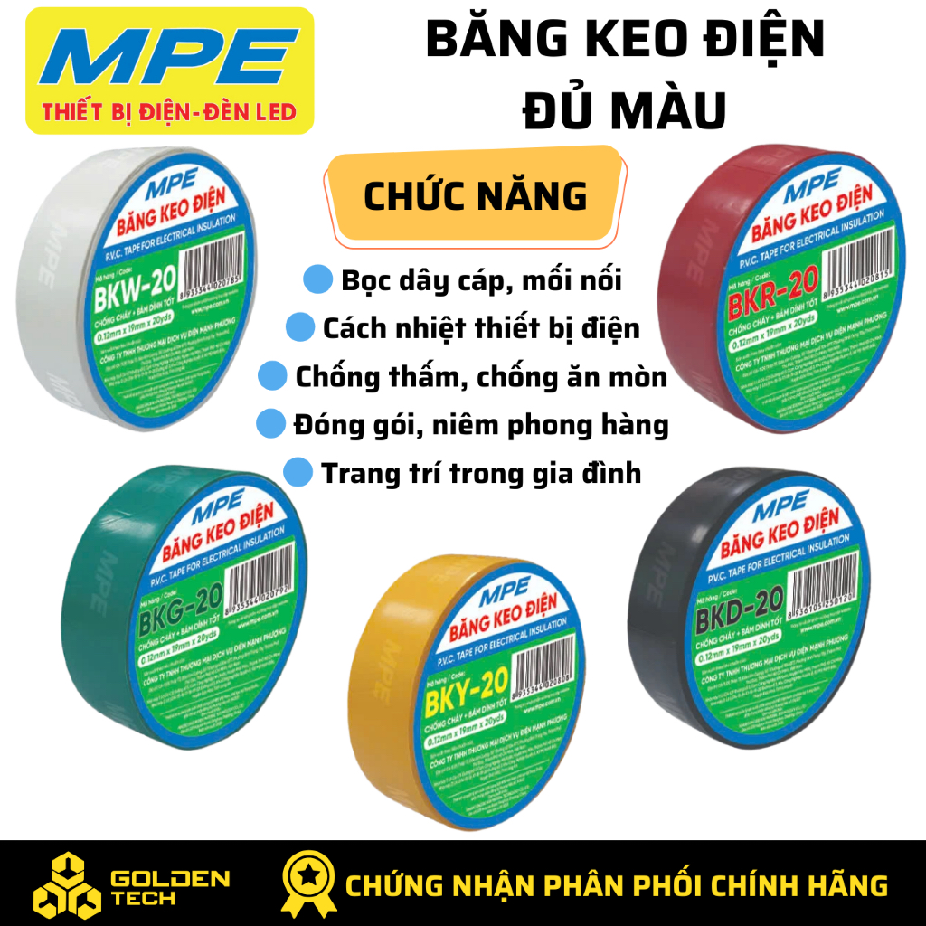 (CHÍNH HÃNG) MPE - Băng keo điện tiêu chuẩn Châu Âu Chính hãng MPE