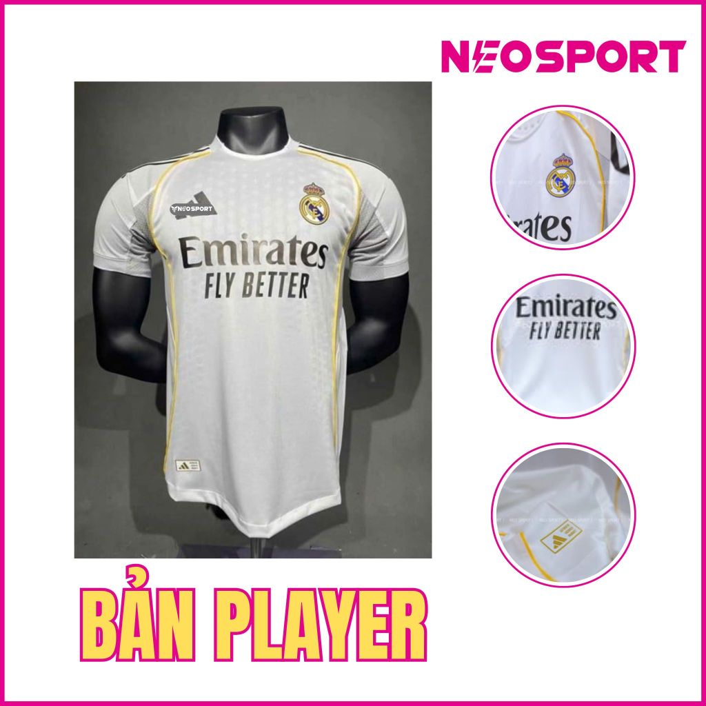 Bộ Quần Áo Bóng Đá Thái Lan - Real Madrid Trắng Sân Nhà 25/26 bản PLAYER