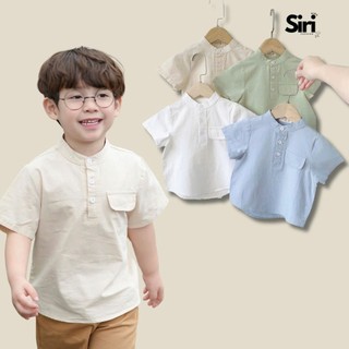  Áo sơ mi cổ trụ cho bé trai tay ngắn phối túi ngực nhiều màu size 9 tới 28kg SIRI KIDS P1124A93 