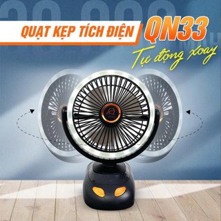 Quạt Tích Điện Mini Alliance QN33 Xoay Tự Động, Quạt Kẹp Có Đèn LED, Hiển Thị Pin, Nhỏ Gọn Tiện Lợi