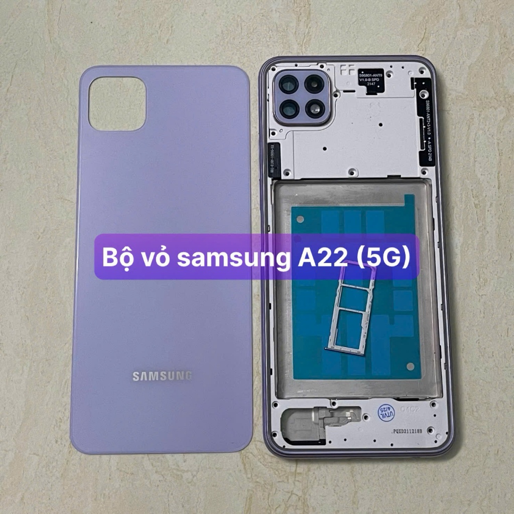 bộ vỏ sườn samsung A22 (5G) lèm khay sim,kính camera