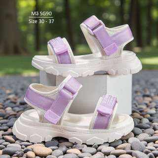  Dép sandal bé gái 5 - 12 tuổi NHÍM SHOP đế độn 3.5cm quai hậu đi học nữ giày xăng đan trẻ em học sinh Đen Tím SG90 